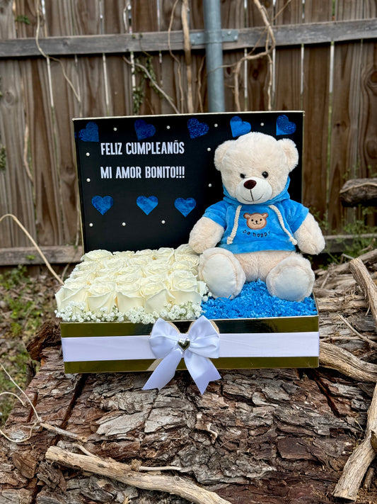 Cajita de rosas + oso 🐻