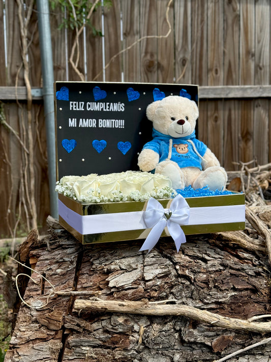 Cajita de rosas + oso 🐻